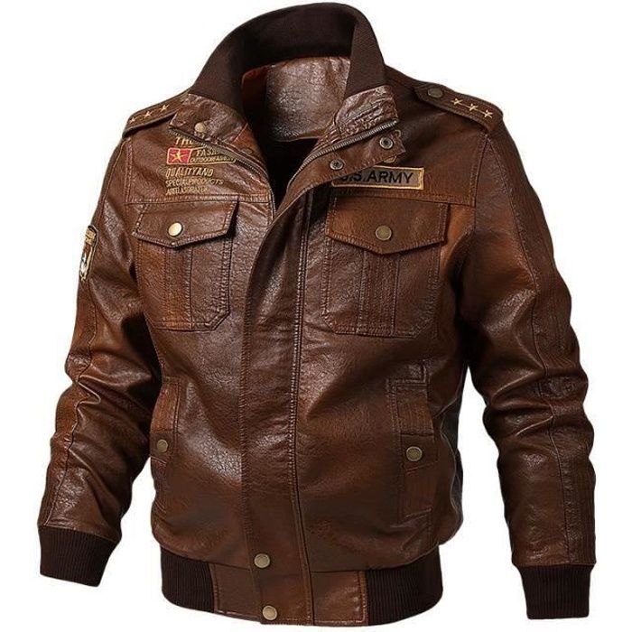 Funmoon Blouson en Cuir Homme Manteau de Moto Bomber Veste Jacket