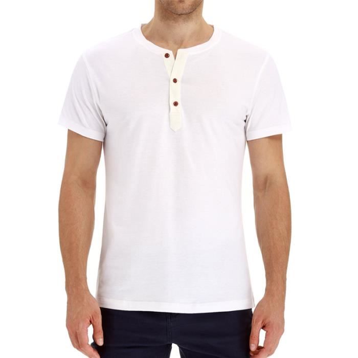 T-shirt - CHANGM - Manches Courtes - Col Rond - Noir et Blanc - Bleu