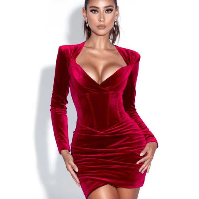 Robe,robe sexy moulante femme hiver velours vetement femme 2021 robe  moulante,women dress - Type Rouge Blanc - Cdiscount Prêt-à-Porter