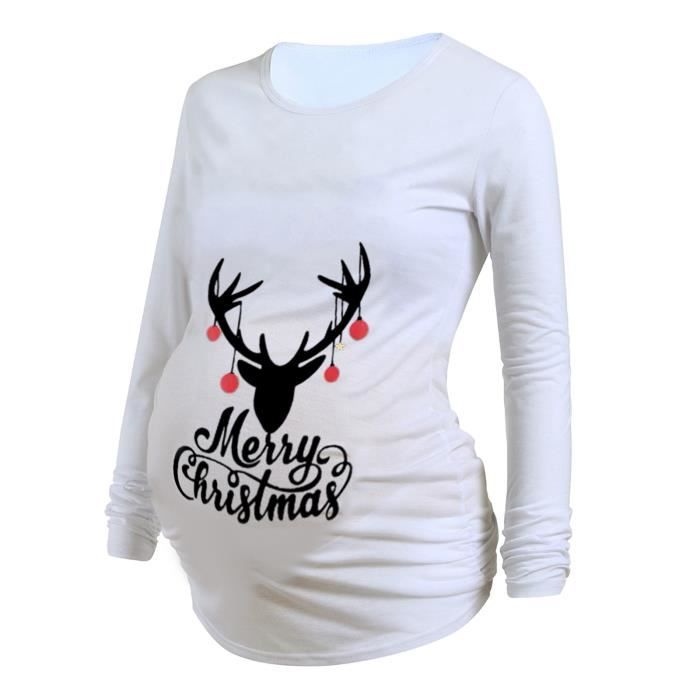 T-shirt de grossesse imprimé lettre à manches longues de Noël de