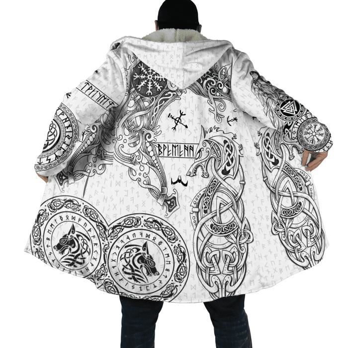 Sweat à Capuche Zippé Imprimé Viking - Mythologie Nordique - Design Style Tatouage - Unisexe - Idée Cadeau Cosplay Médiéval - 2