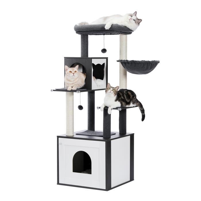 Meilleurs prix pour PAWZ Road Arbre à Chat en Bois Noir avec Cabinet de Toilette 150cm