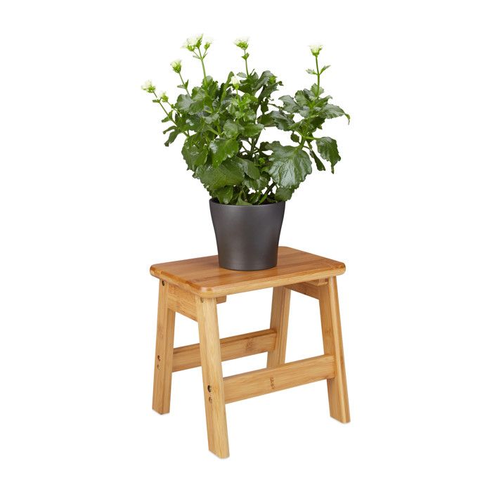 Relaxdays Tabouret repose-pieds bambou RUSTICO table console bois guéridon petit tabouret enfant HxlxP: 27 x 29 x 24 cm nature