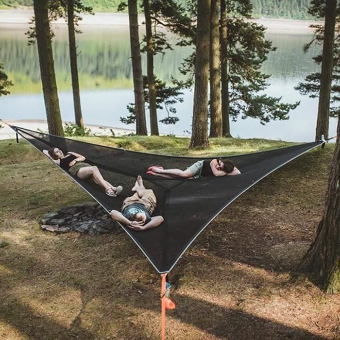 Hamac multi-personnes à 3 points, Hamac triangulaire portable, Tapis aérien triangulaire multifonctionnel pour camping voyage -