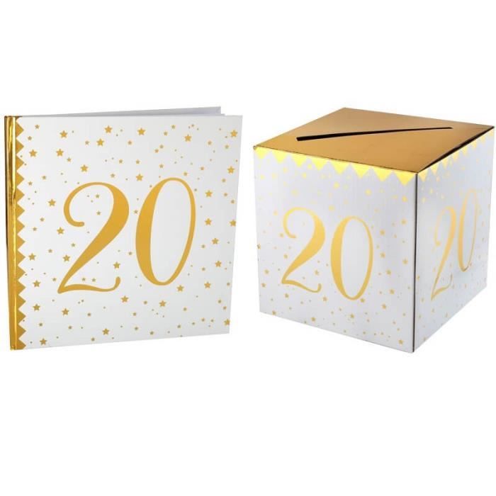 1 Pack urne et livre d'or anniversaire or et blanc 20ans