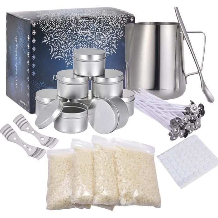 VAZILLIO Kit Complet Fabrication Bougies DIY - Cire Soja Naturelle, 5 Parfums Premium, 9 Pots & Accessoires, Idéal Cadeau Créatif