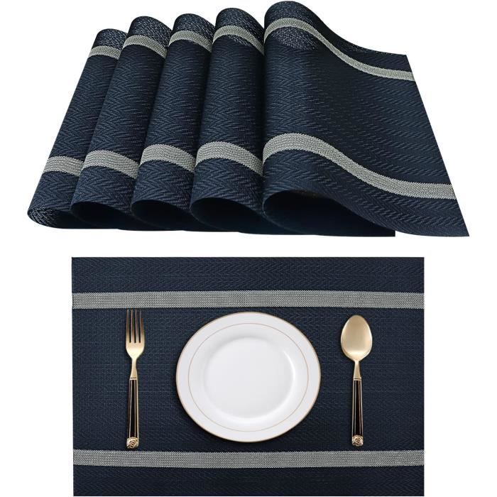 Lot De 8 Sets De Table PVC PullinTimes - Noir - Lavables Et Antidérapants