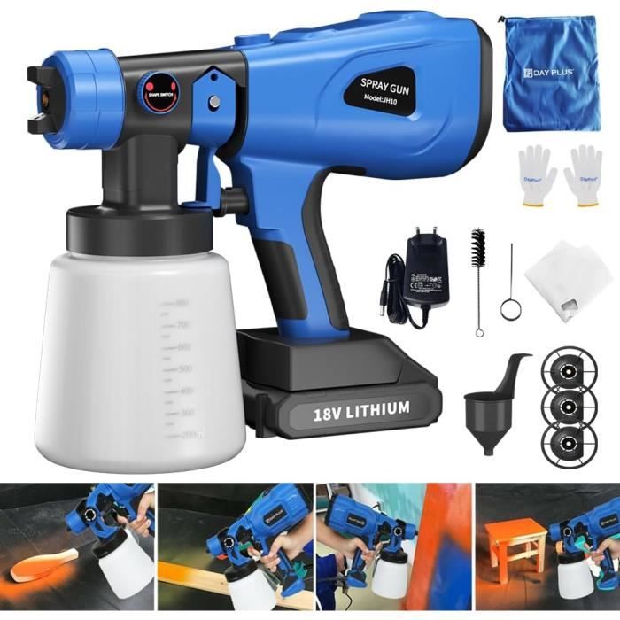 Pistolet Pulvérisateur HVLP sans Fil 1200 ML avec 2 Piles Et 3 Buses