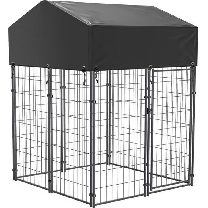 Meilleurs prix pour Chenil pour Chien Éxterieur Cage Chein XXL Enclos Grande Taille pour Chiens Parc en Métal avec Toit Tissu Oxford 165 x 127 x 120 cm