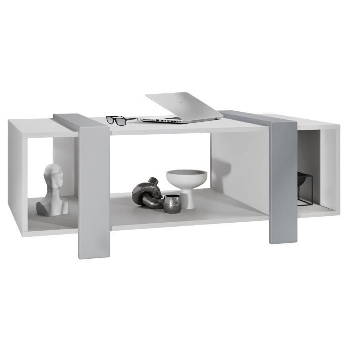 Vladon Table basse Ida Table de salon caisson en blanc mat façades en Gris clair satiné mat Vladon Table basse Ida Table de salon caisson en blanc mat façades en Gris clair satiné mat