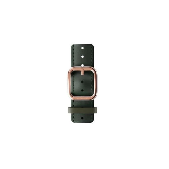 Withings Bracelet Cuir courbé Vert foncé & Or rose 18 mm pour ScanWatch, Steel HR, Steel HR Sport, Move ECG, Move et Steel