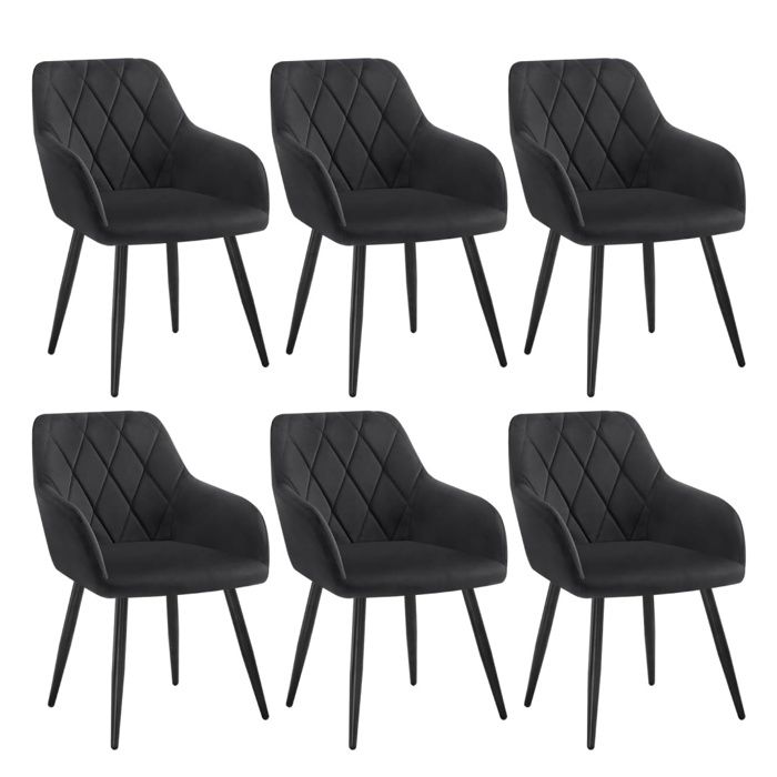 WOLTU 6x Chaise Salle à Manger Chaise de Cuisine en Velours Assis Rembourré et Pieds en Métal Noir BH352sz-6