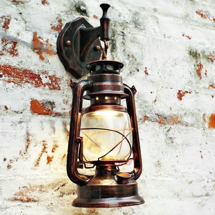 Applique Murale Vintage Classique en Fer Forgé - Lampe Murale Exterieur Lumières Nuit - Rouge Rétro
