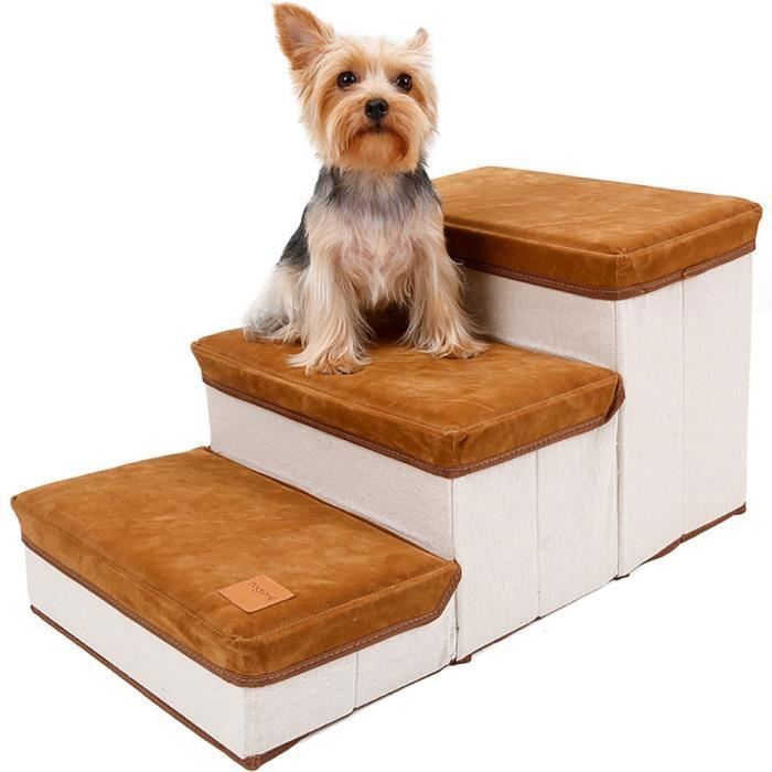 Meilleurs prix pour Escalier pour Chien de 3 Marches - Escalier Portable et Amovible pour Animaux - Escalier Chien avec Fonction De Rangement(Marron)