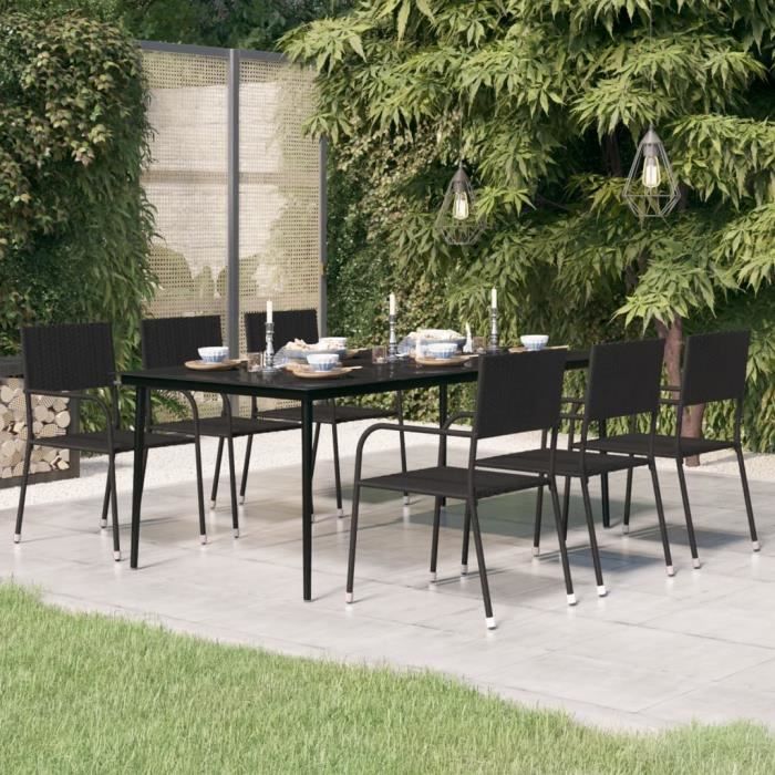 yaj-table à dîner de jardin noir 200x100x74 cm acier et verre-yaj3100108