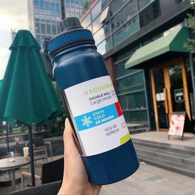 GOPPUS Bouteille D'eau En Acier Inoxydable De 600 Ml Avec Paille à Double Paroi Isotherme Avec Sangle - Réutilisable - Anti-fuite - Garde Les Boissons Froides Avec Couvercle à Rabat - Pour