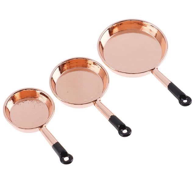 Acheter 3 pièces/Ensemble 1:12 Maison de Poupée Miniature Bronze Poêle à Frire Casserole Bouilloire Batterie de Cuisine Kit de Cuisine Accessoires de Poupées