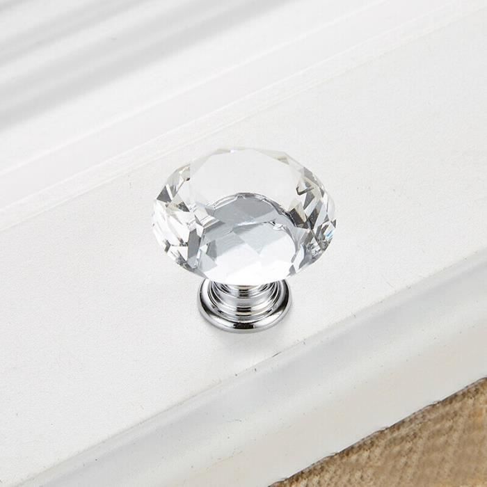 10 Poignées De Meuble En Verre Forme Diamant - 30mm - Pour Tiroirs Et Armoires