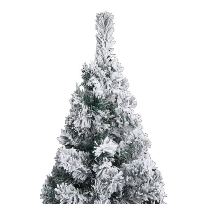 Sapin De Noël Artificiel Mince 150 Cm Avec Flocons De Neige - Décoration Salon Vert PVC, Idéal Pour Intérieur Et Jardin