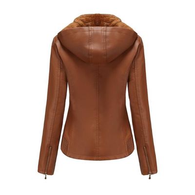 Blouson Femme Simili Cuir a Capuche Doublee Polaire INSFITY Slim Fit Marron Marron Cdiscount Pret a Porter