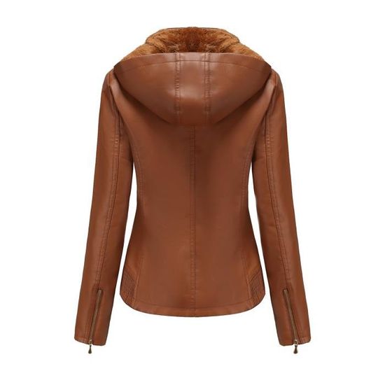 Blouson Femme Simili Cuir a Capuche Doublee Polaire INSFITY Slim Fit Marron Marron Cdiscount Pret a Porter