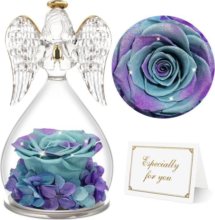 YiHuaHua Roses Eternelles, Cadeau Femme Roses Préservées dans des Figurines d'ange en Verre, Cadeau Noel Anges de Fleurs pour Maman Grand-mère, Cadeau Mamie