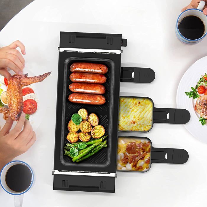 Mini Raclette Grill Für 2 Personen - 700W Mit 3 Pfännchen & Holzspateln, Stufenlose Temperaturregelung