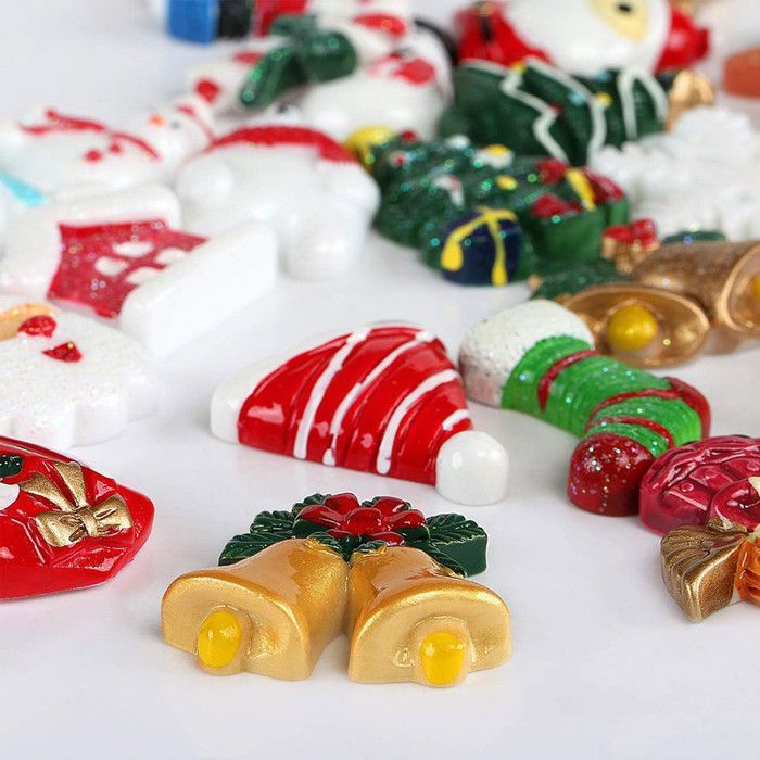 100 Mini Décorations De Noël En Résine - Père Noël, Flocons, Bonhommes De Neige Pour DIY, Cadeaux, Emballages