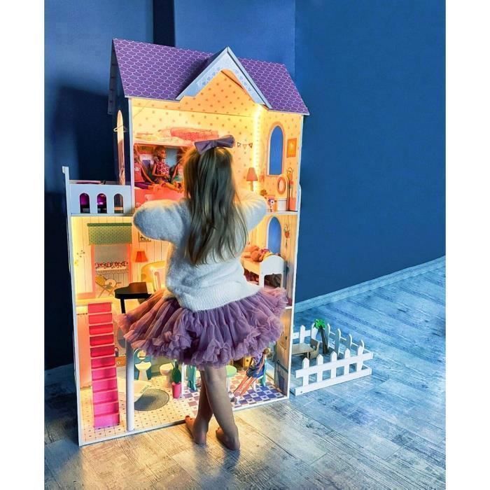 Maison De Poupée En Bois 3 étages Avec Meubles Et Accessoires - Thème Alice Au Pays Des Merveilles - Neuf