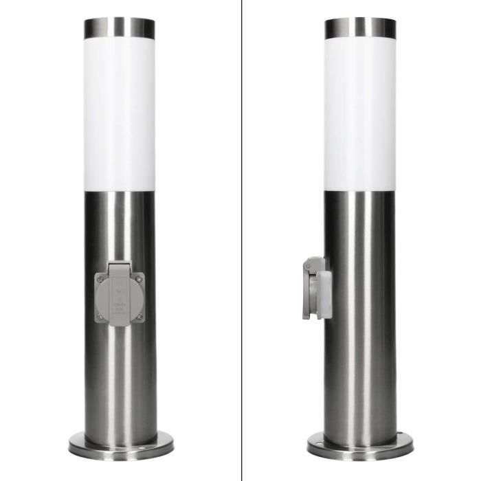 Lampadaire Extérieur avec Prise de Courant Luminaire du Jardin IP44 Acier Inoxydable