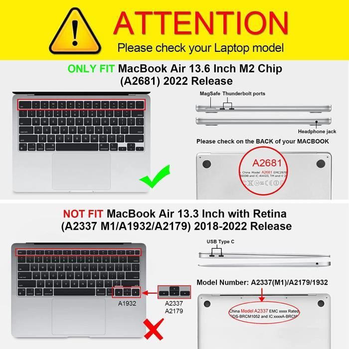 FINTIE Coque Compatible avec MacBook Air 13.6 Pouces M2 2022 (Modèle A2681)  - Coque Rigide Fine en Plastique Étui Léger Housse de Protection, Minuit :  : Informatique