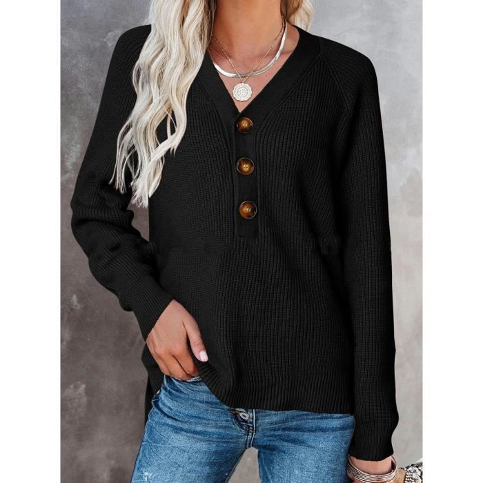 Onsoyours Pull Femme Tricoté Col V Décontracté - Sweater Chaud Manches Longues Hiver Élégant Et Confortable