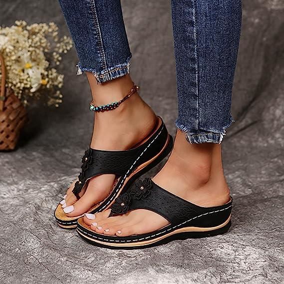 Tongs Orthopédiques Femme Noir Semelle Epaisse Arch Support  Chaussures