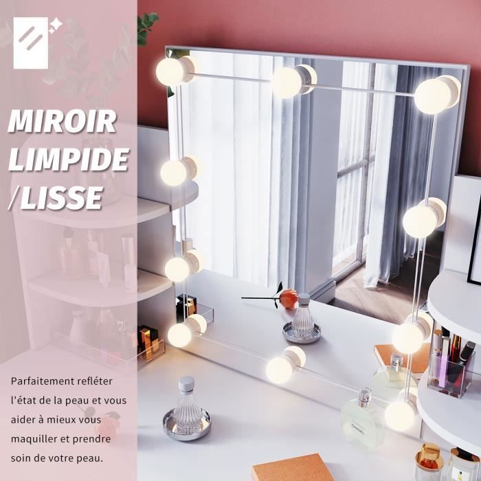 SIRHONA Coiffeuse Femme avec Miroir et Table 108x40x140cm avec Tiroir Grand  et 10 lumières LED éclairées