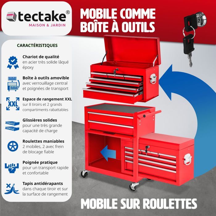 Chariot à outils avec 5 tiroirs - rouge TECTAKE