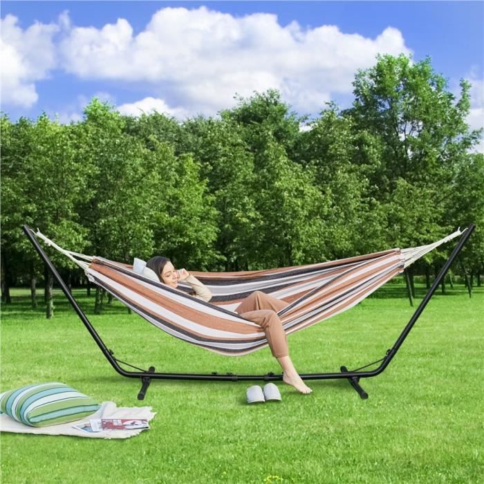 Yaheetech Hamac sur Pied avec Support Charge 200 kg Longeur Reglable 310 320 330cm Pour 1 2 Personnes Hamac avec Sac de Transport Cdiscount Jardin