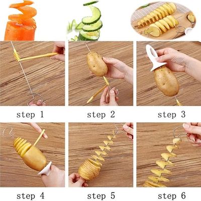 Wekuw 2 Pièces Coupe Frite Pomme de Terre Spirale Pomme de Terre Trancheuse Tornado en Acier Inoxydable Pomme de Terre Spirale Convient aux Fruits, Pommes de Terre, Concombres ou Carottes