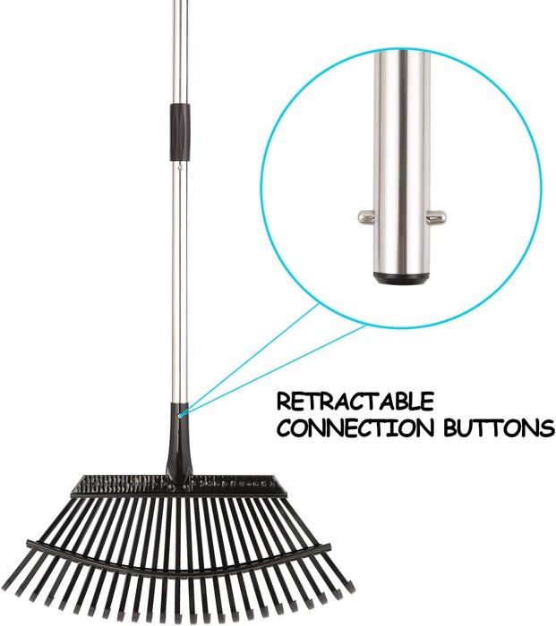 Yangbaga Grand Râteau Avec 25 Dents Réglable 97-160cm - Râteau Jardin En Acier Inoxydable