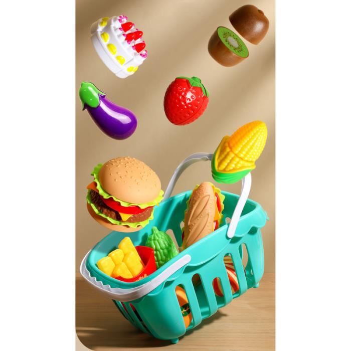 Kit Marchande Enfant 68 Pièces - Accessoires Cuisine Avec Fruits Légumes, Faux Billets Euros, Monnaie Et Dinette Pour Jeux De Rôle Éducatifs Dès 3 Ans
