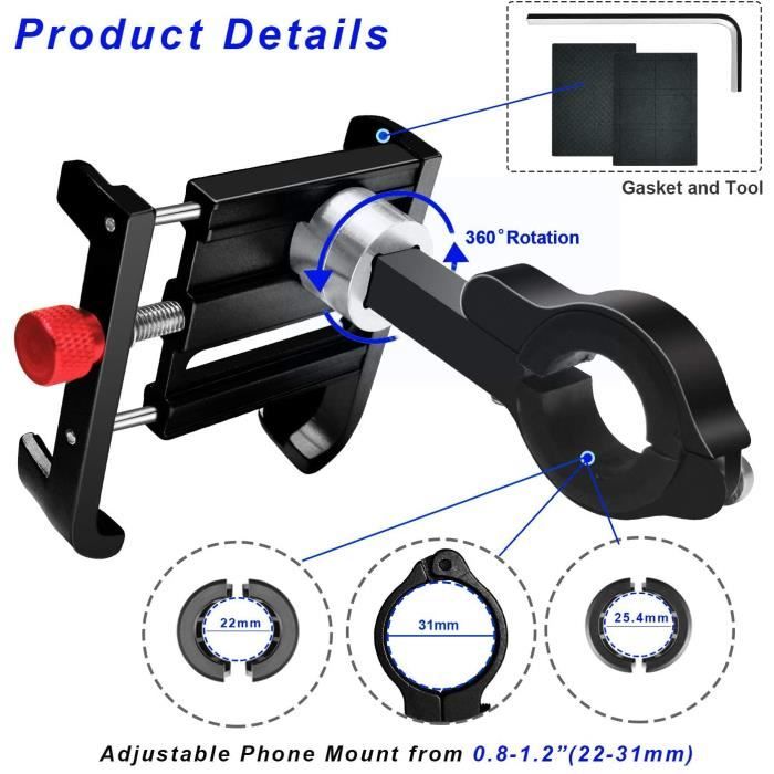 GPS 2 roues Support Telephone Velo Universel Support Smartphone Moto  Rotatif à 360 Aluminium Support Velo Guidon pour Vé 6403