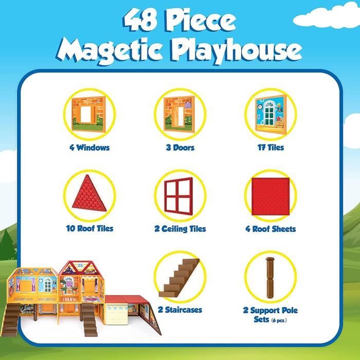 Playmags Ensemble de Carreaux Magnetiques Colores, Blocs de Construction  Magnetiques pour Enfants, Jouets de Construction Cre