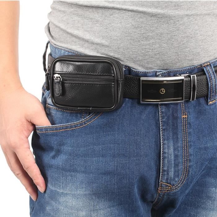 Sac bandouliere Mini sacs a ceinture en cuir veritable pour hommes Marron Cdiscount Bagagerie Maroquinerie