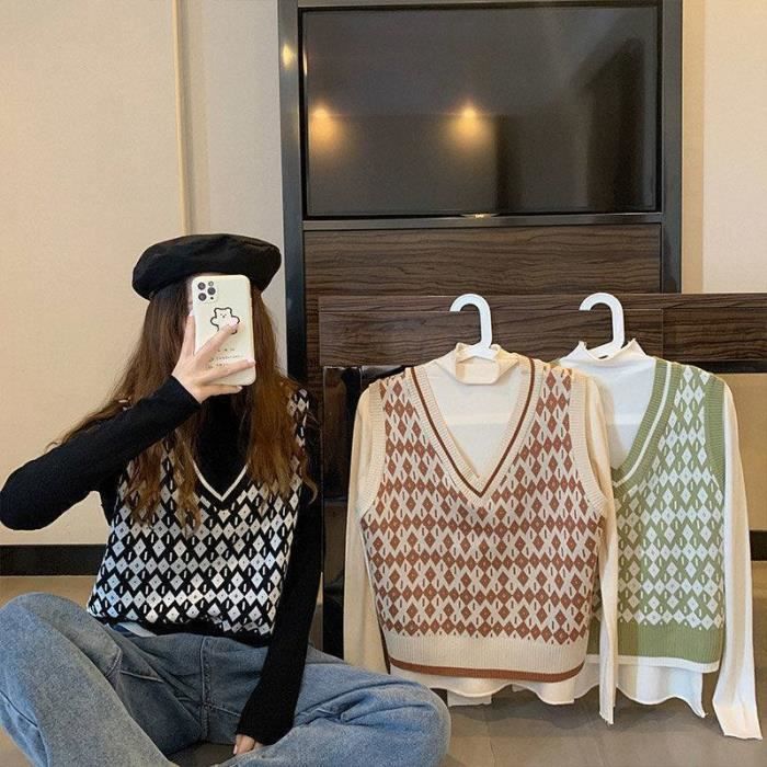 Pull Over Sans Manches Pour Femmes Col En V Surdimensionne Coreen Nouvelle Collection Automne Et Hiver Beige Cdiscount Pret a Porter