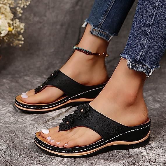 Tongs Orthopédiques Femme Noir Semelle Epaisse Arch Support