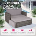 TECTAKE Canapé de jardin CORFOU modulable 2 places Tabouret avec support rabattable - Gris-3