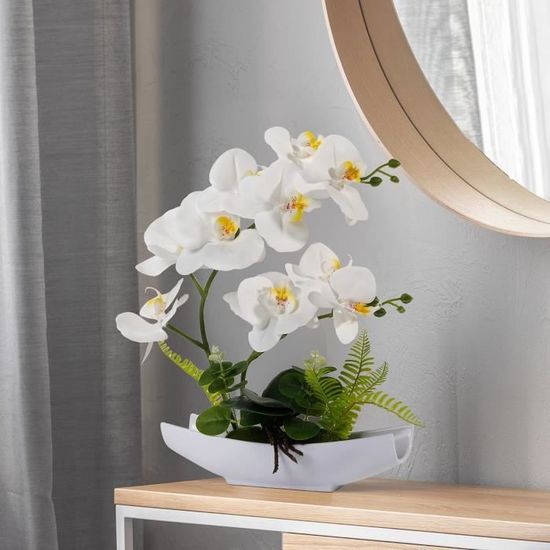 HFJKFW-Orchidée artificielle au toucher réaliste Phalaenopsis Bouquet de  fausses orchidées bonsaï avec pots de fleurs en porce[2358] - Cdiscount  Maison
