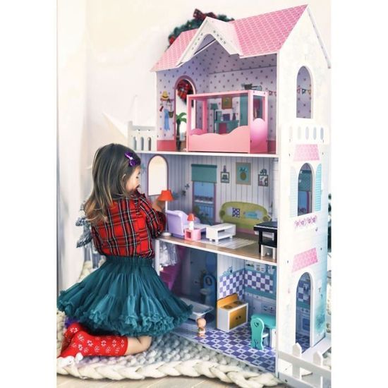 Mamabrum Maison de Poupées eois 70 x 30 x 60 CM pour Enfants + 3 Ans