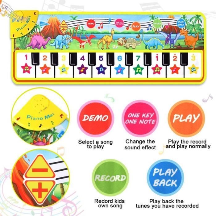 Tapis Piano Musical EXTSUD – 100x36 Cm, 10 Touches, 8 Sons D'instruments, Enregistrement/lecture – Dès 3 Ans – Cadeau éducatif
