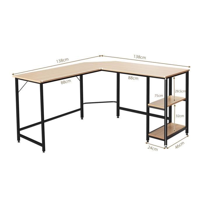 GIANTEX - Table bureau d'angle avec 2 tiroirs/table imformatique pour  ordinateur avec etagère de rangement blanc - Bureaux - Rue du Commerce
