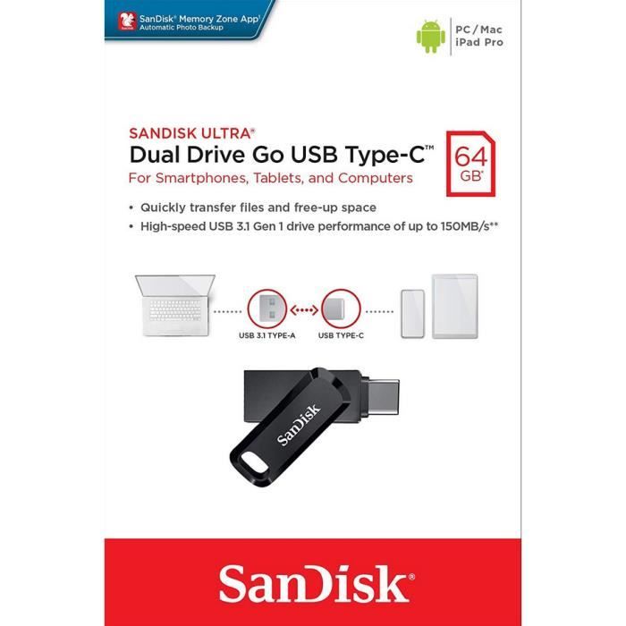 Clé USB SANDISK Ultra Dual Drive USB + USB Type C 64GB